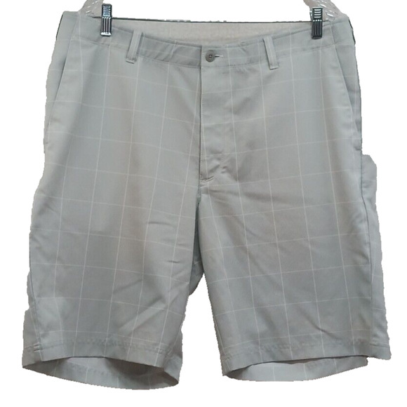 PGA‎ Tour Men's Shorts Size 40 x 10" Beige Plaid Polyester Blend - Picture 1 of 10